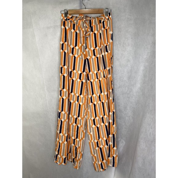 DuJour womens Wide Leg Pants Geometric print Orange Tan Blue Size XS - Picture 1 of 13